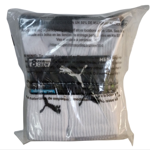 PUMA Mens Crew Sock 8 Pairs per Pack White Comfort Toe Cushioned Foot NWT - Picture 3 of 5